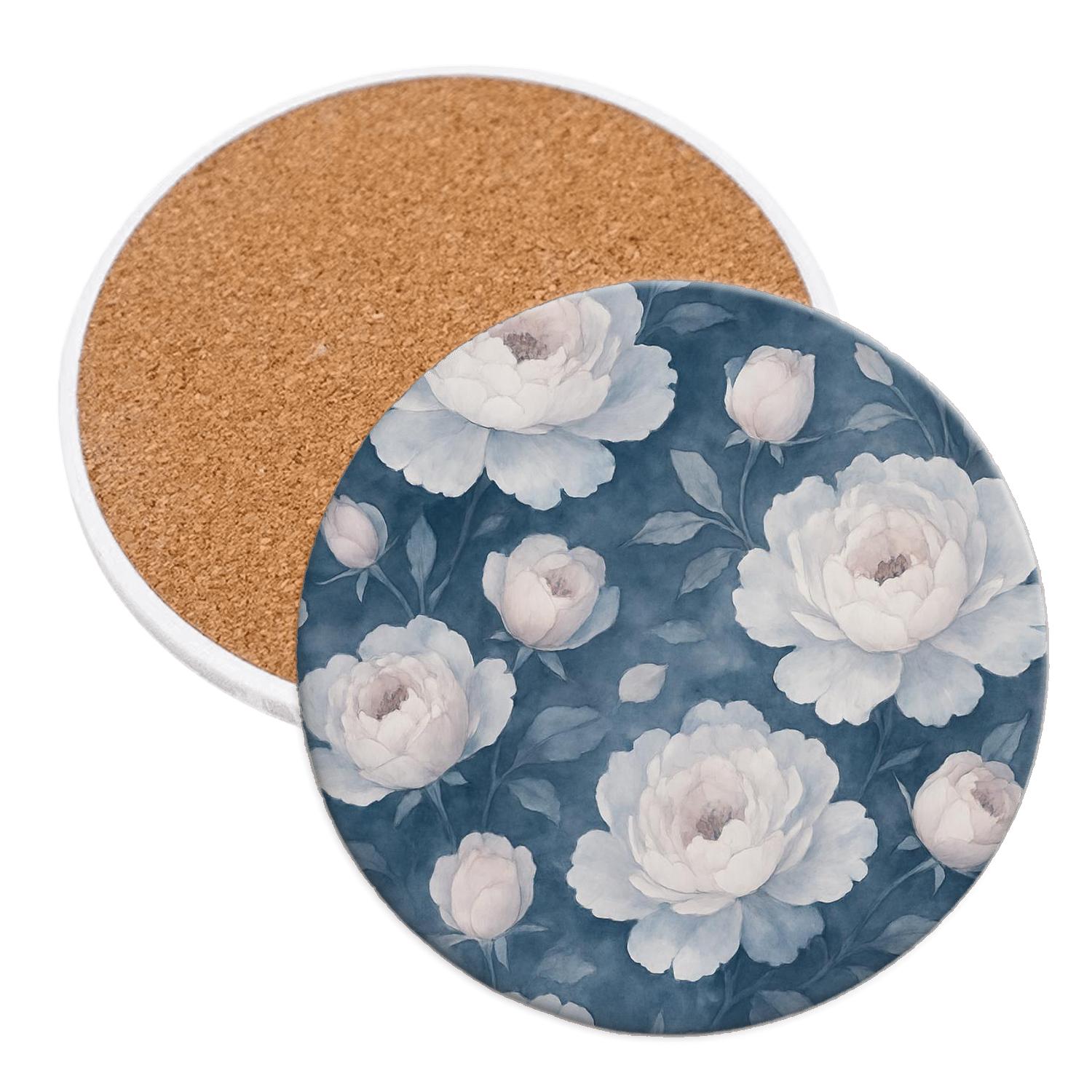 Moonlit Peony Mist elegant tabletop coasters