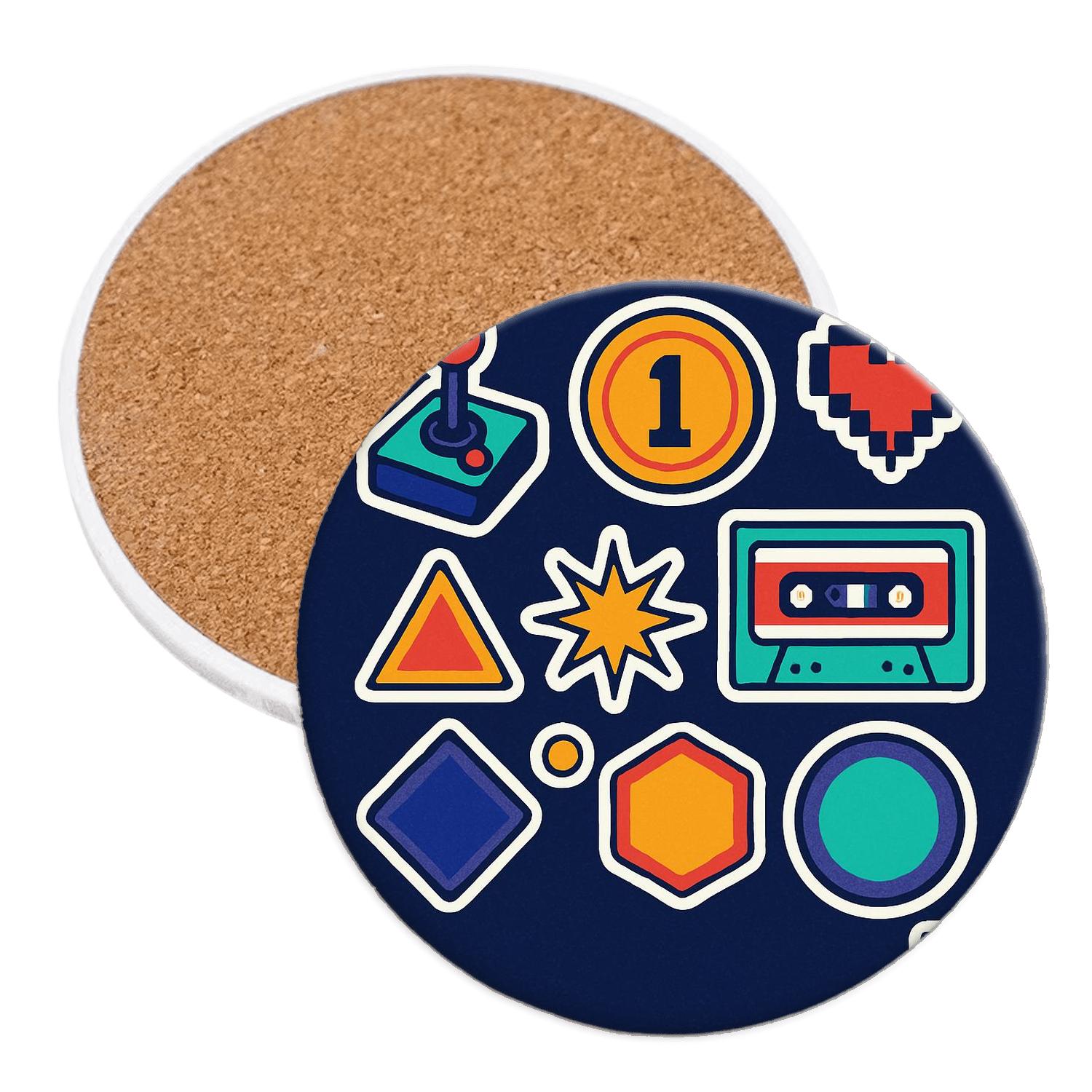 Arcade Sticker Collage Grid elegant tabletop coasters