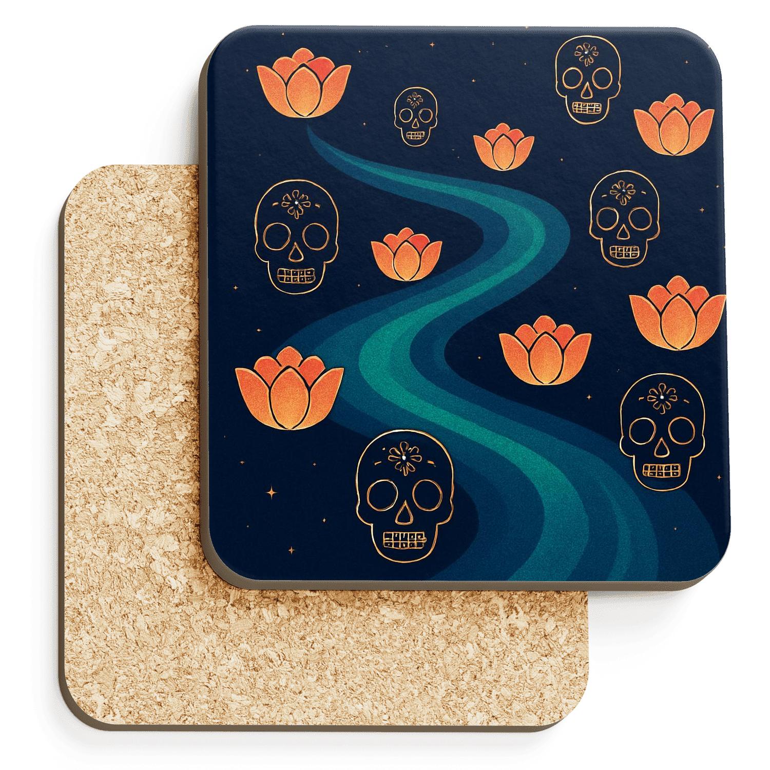Aurora Lantern Reverie Obon Meets Day Of The Dead coasters for home decor