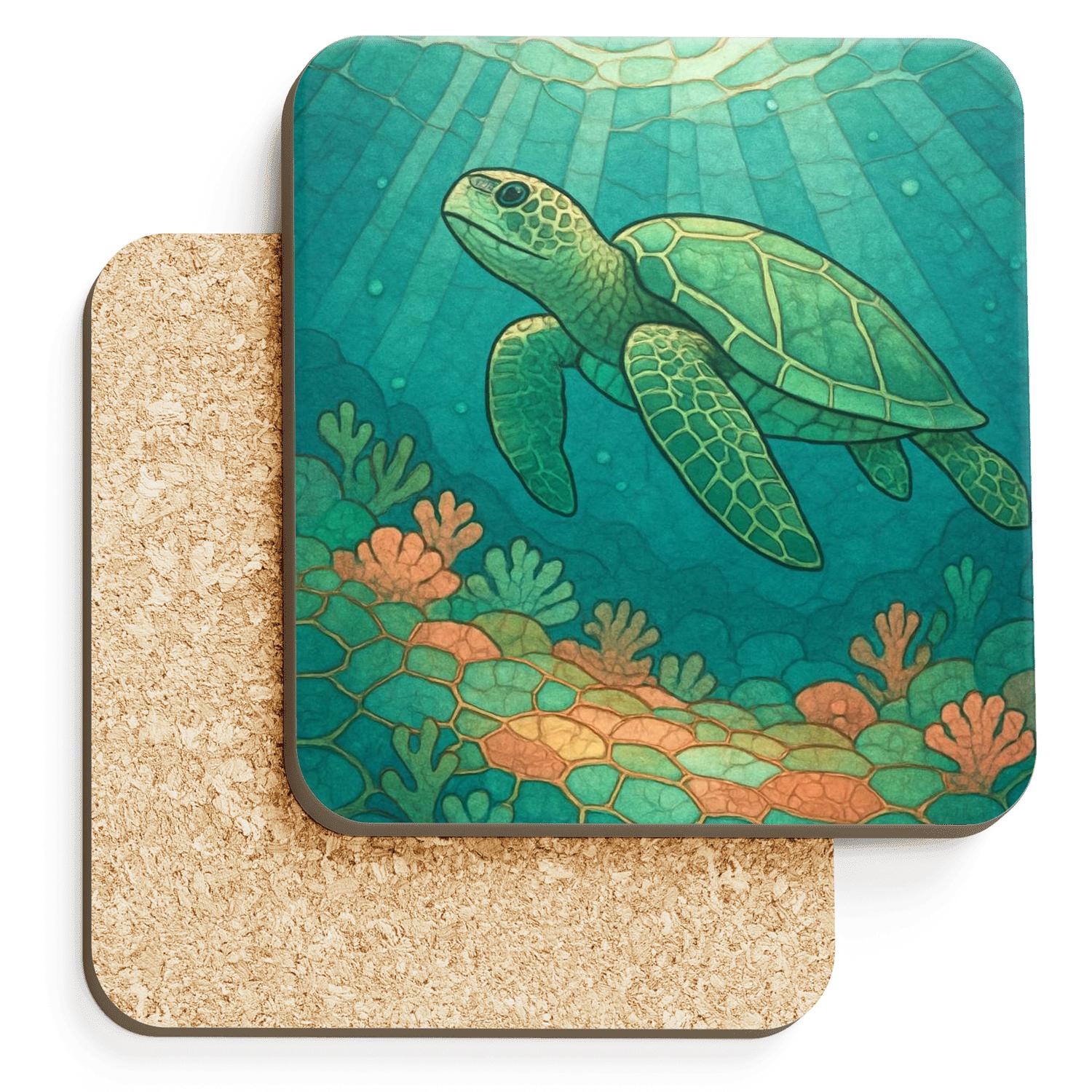 Aurora Reef Sea Turtle Mosaic personalized drink coasters