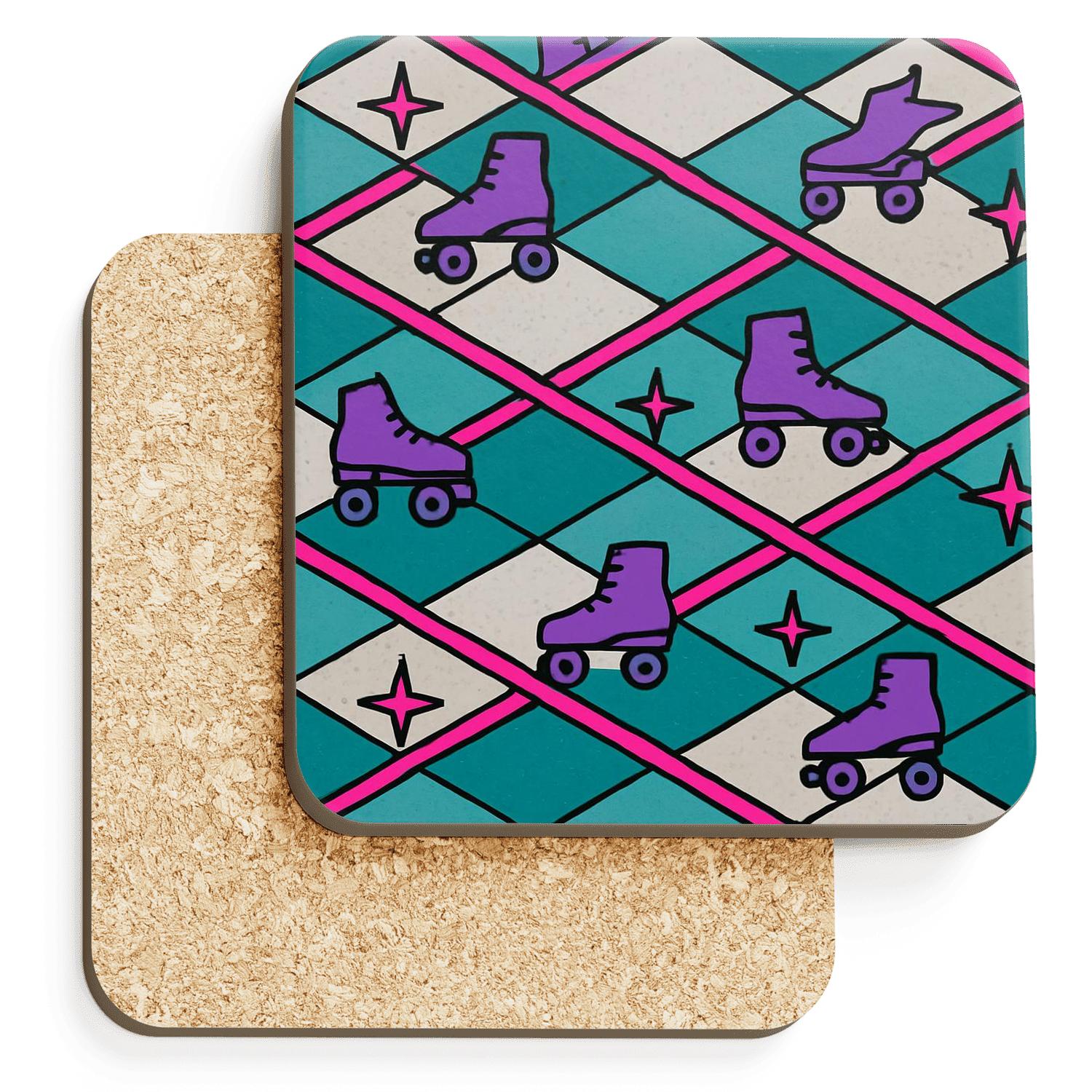 Roller Rink Tile Groove cork coaster sets