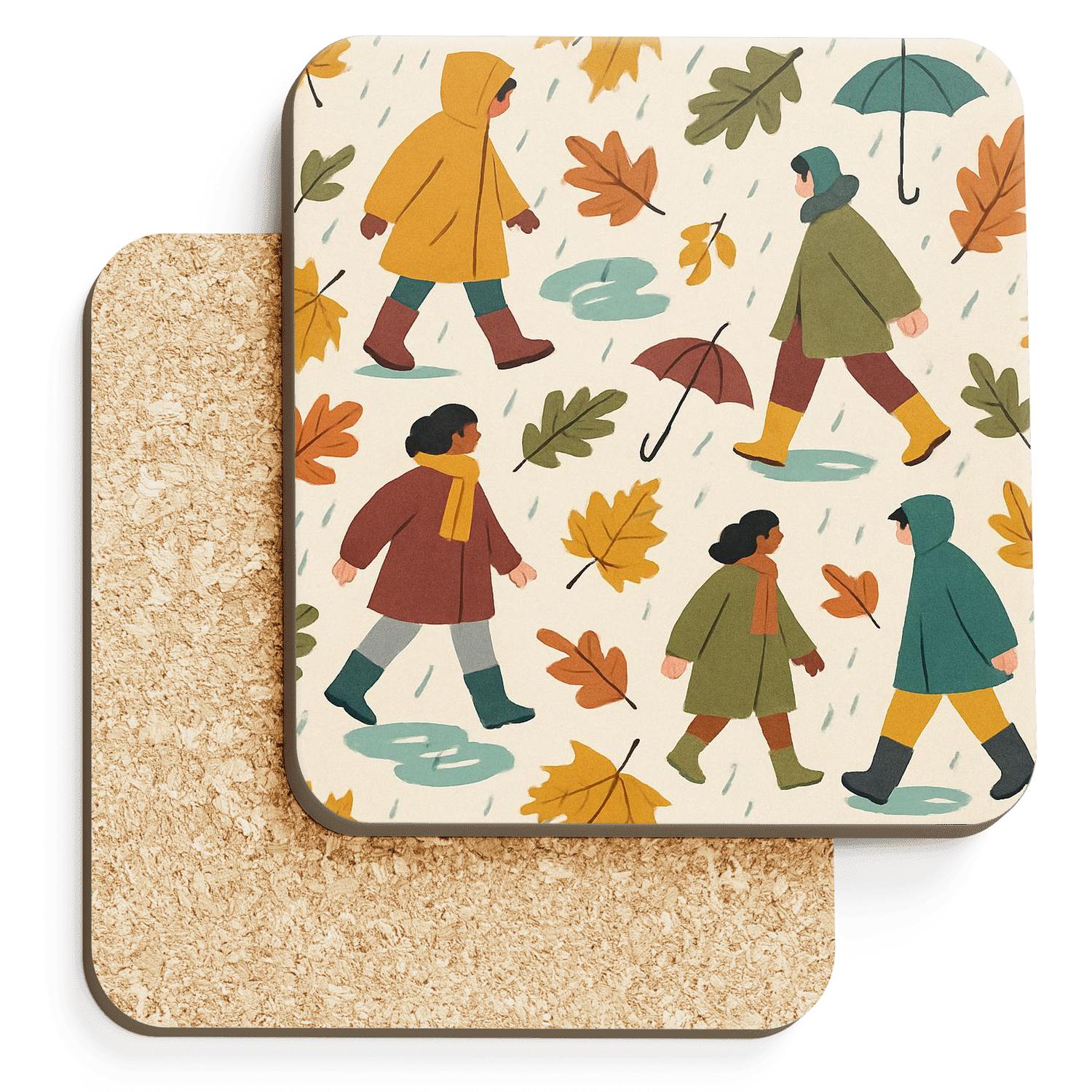 Autumn Raincoat Parade elegant tabletop coasters