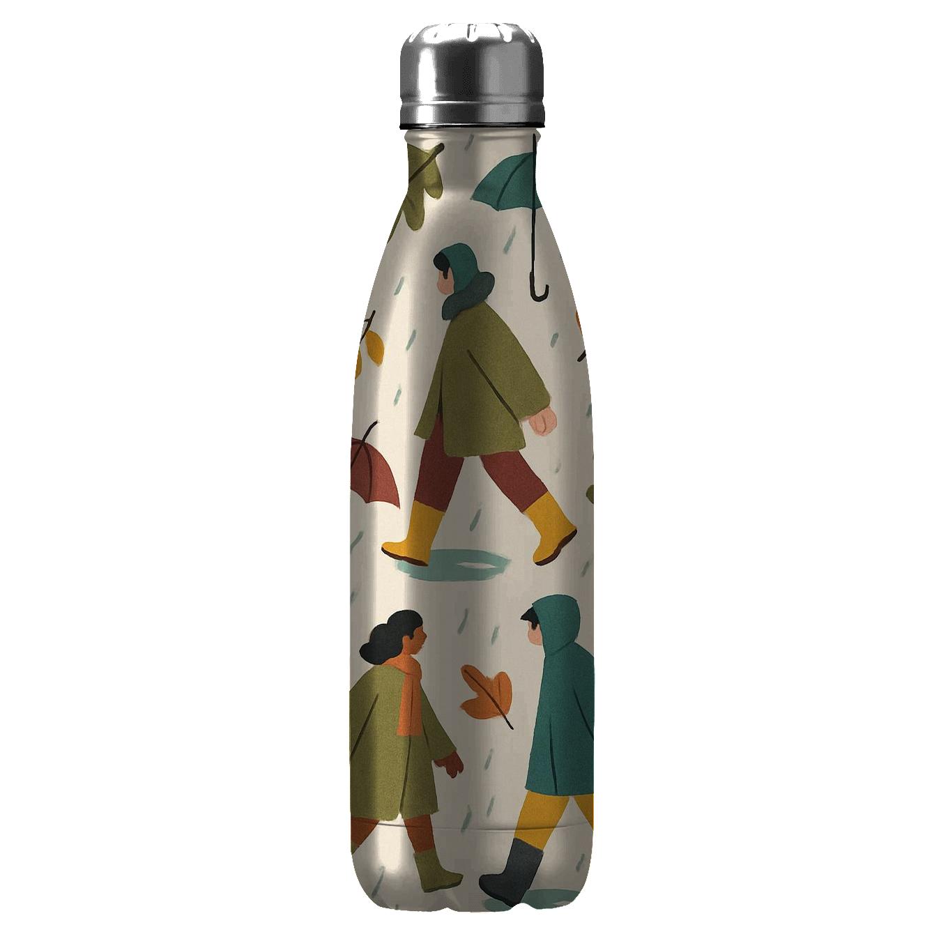 Autumn Raincoat Parade water bottles with lids