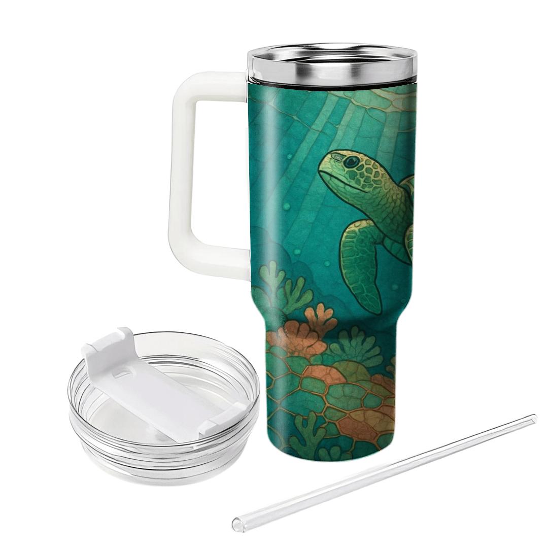 Aurora Reef Sea Turtle Mosaic tumbler cups