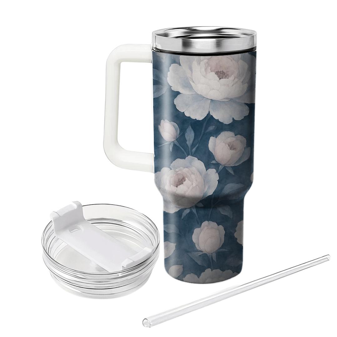Moonlit Peony Mist tumblers with lids