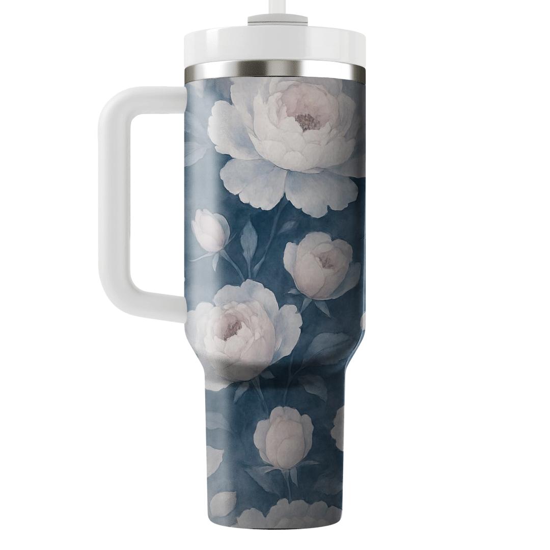 Moonlit Peony Mist tumblers with lids
