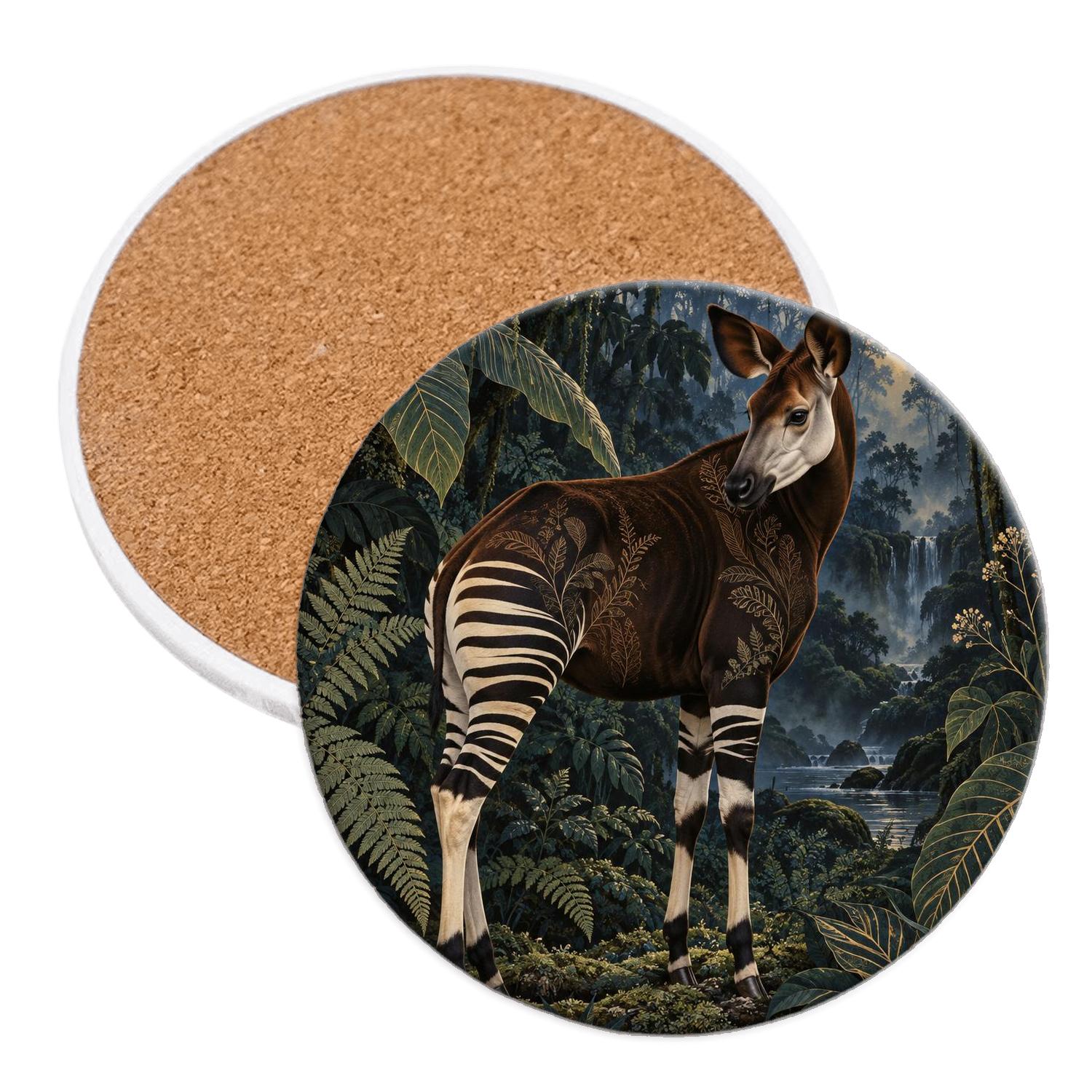 Moonlit Okapi Forest Weave cork coaster sets [AI-654e2247-2288416a412a]