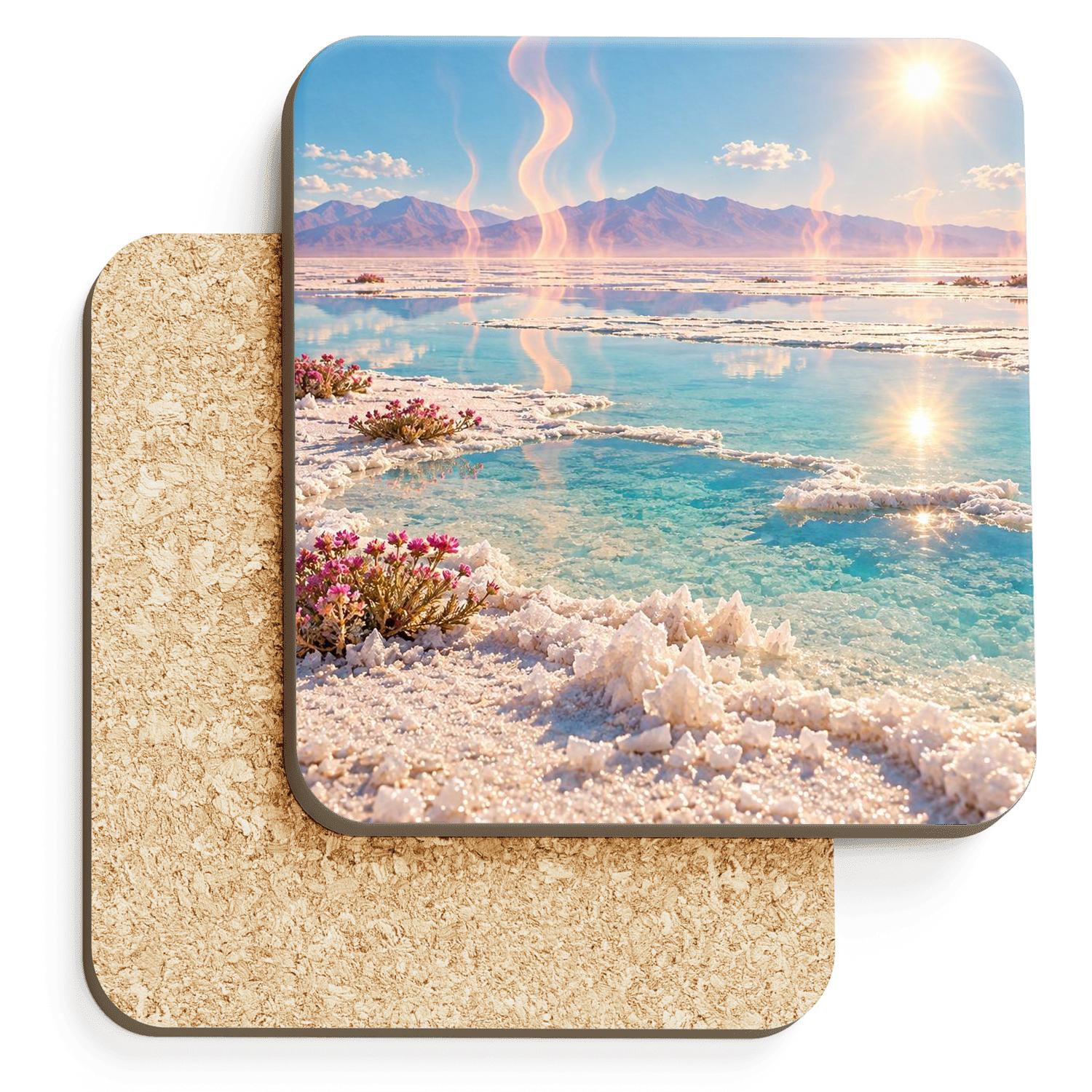 Summer Mirage Salt Flats wooden table coasters [AI-073f30b9-afa9cff416b7]