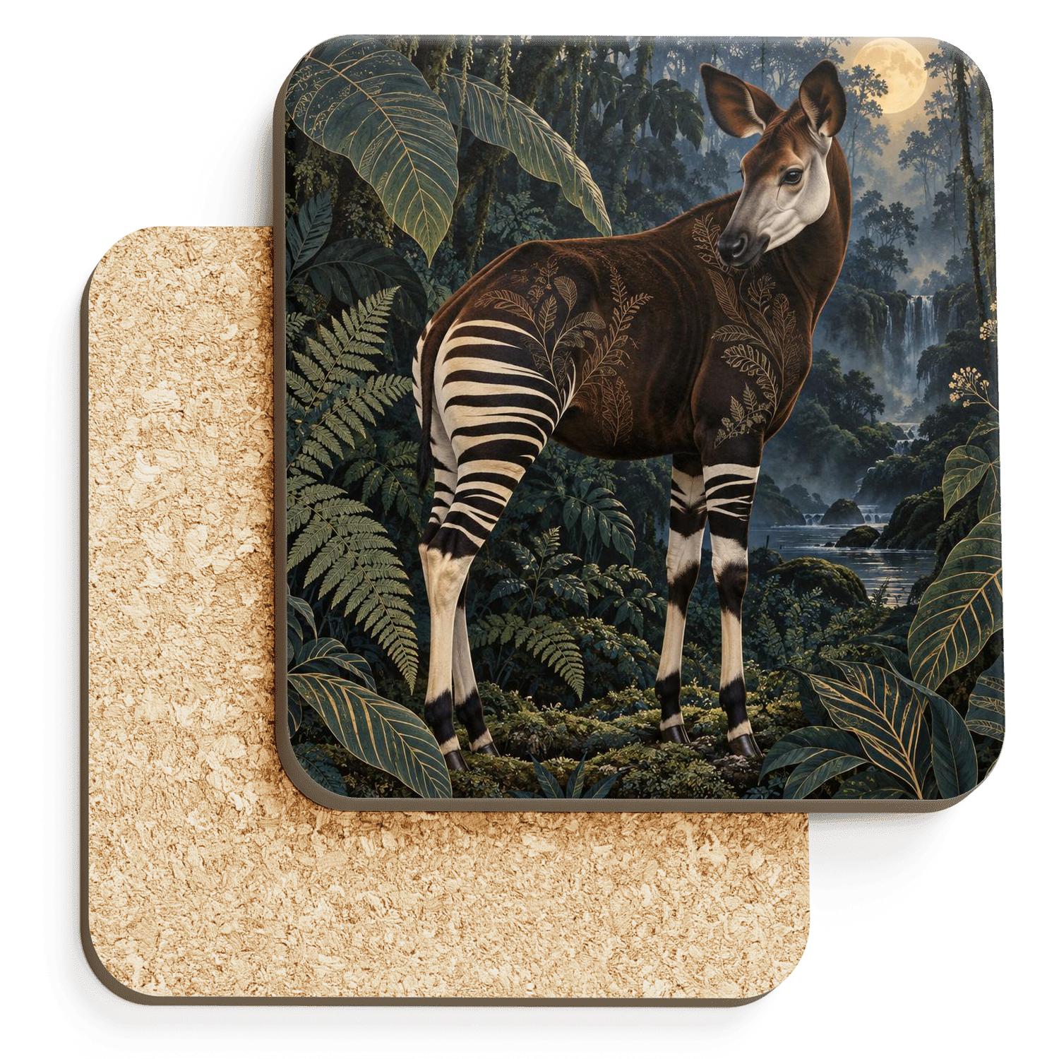 Moonlit Okapi Forest Weave coasters for home decor [AI-654e2247-2288416a412a]