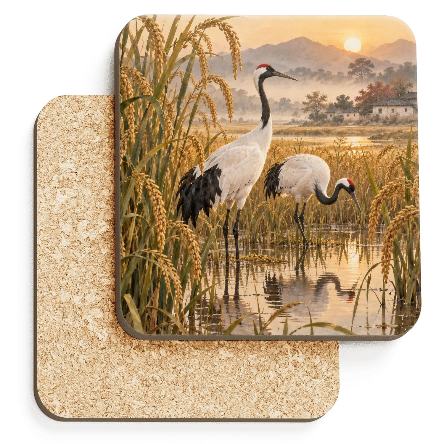 Amber Crane Harvest Silhouette absorbent drink coasters [AI-1b03898d-ae9da79b1c37]
