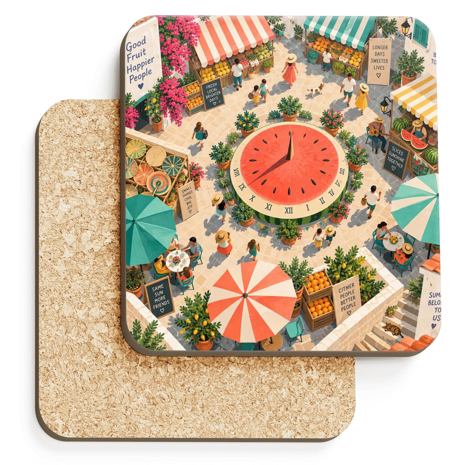 Summer Sundial Watermelon Bazaar cork coaster sets [AI-f2e4fbaa-8b76e644576d]