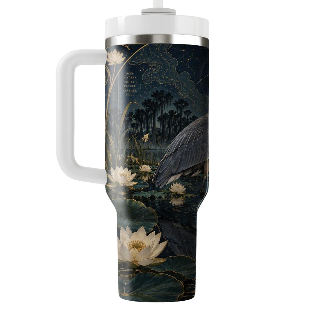 Midnight Heron Lotus Cartography tumbler cups [AI-d1c69dc4-e3e9e4476fc4]