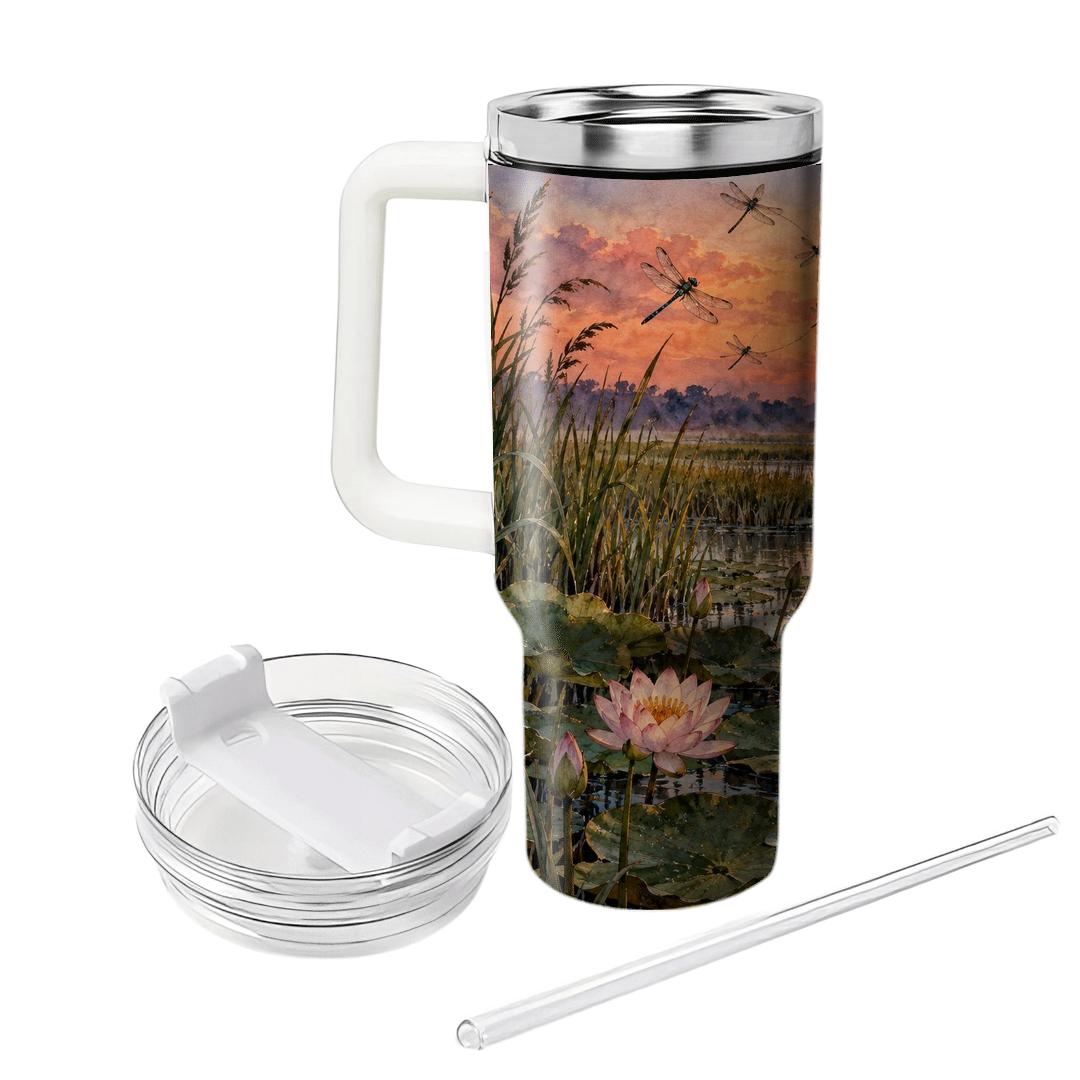 Late Summer Dragonfly Sundown Marsh decorative tumblers [AI-bc7e1401-99b47f01f241]