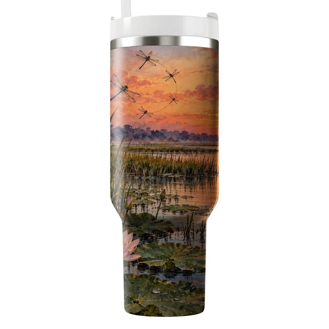 Late Summer Dragonfly Sundown Marsh decorative tumblers [AI-bc7e1401-d76537097c00]