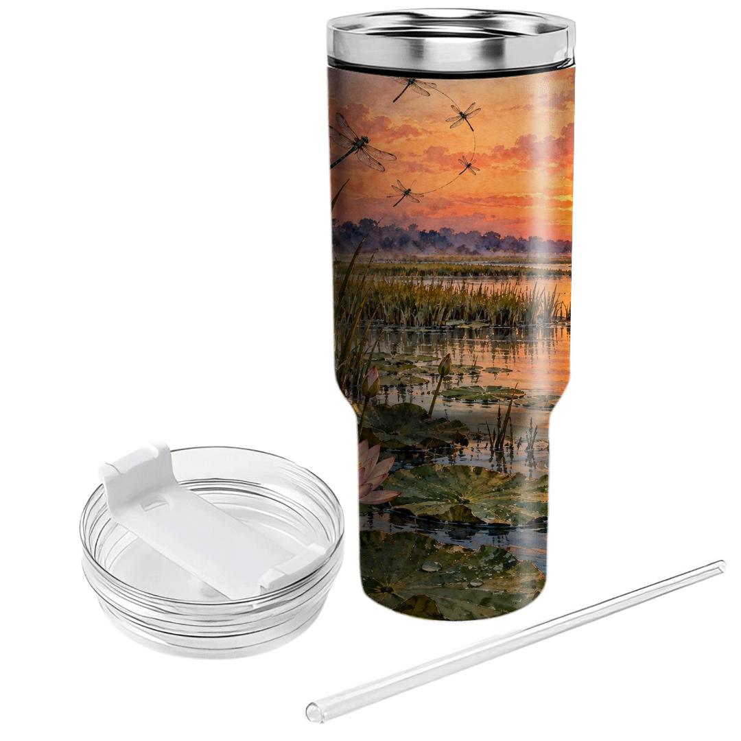 Late Summer Dragonfly Sundown Marsh decorative tumblers [AI-bc7e1401-6649b18a1197]