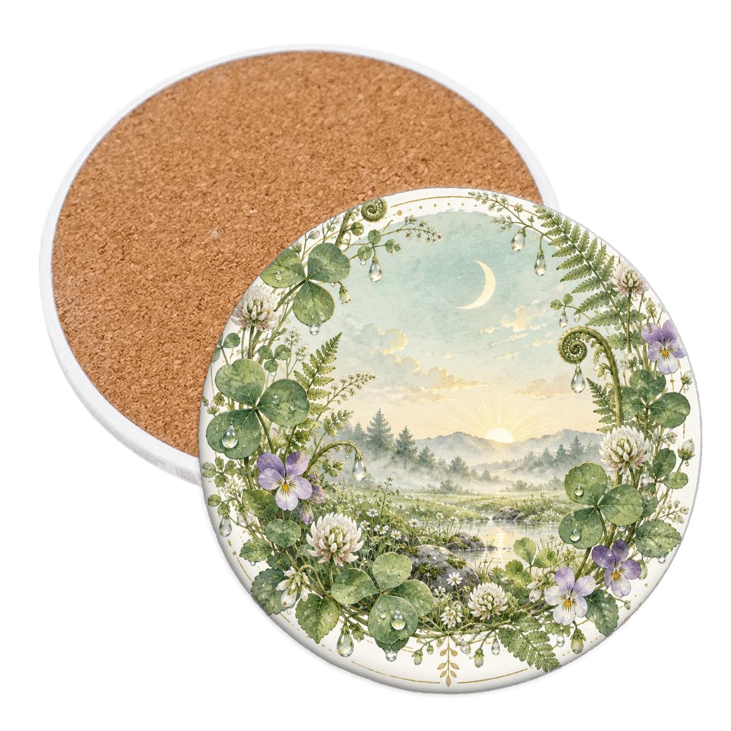 Spring Moon Dew Herbarium wooden table coasters [AI-011dbe9d-8c87a33e259d]
