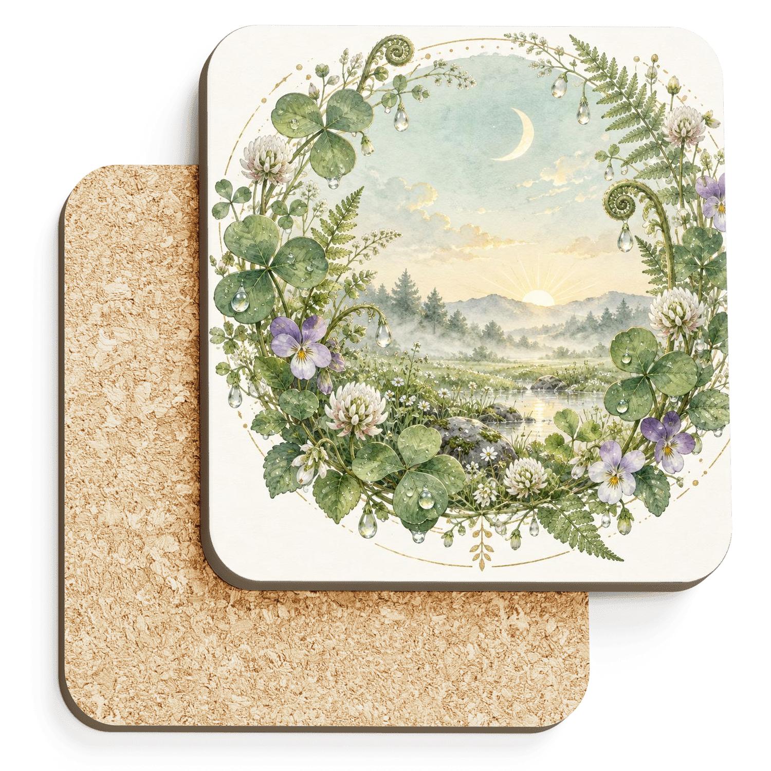 Spring Moon Dew Herbarium wooden table coasters [AI-011dbe9d-8c87a33e259d]