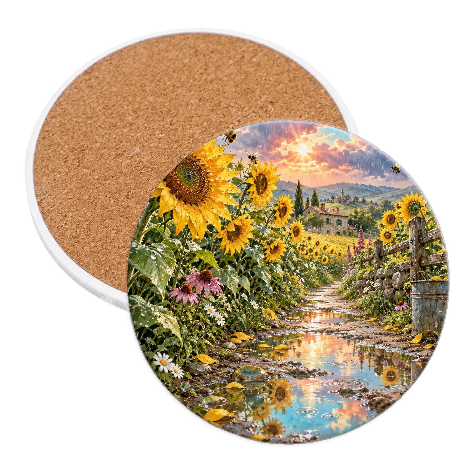 Summer Sunflower Rain Prism decorative beverage coasters [AI-ed62ed92-0d74f54f4e02]