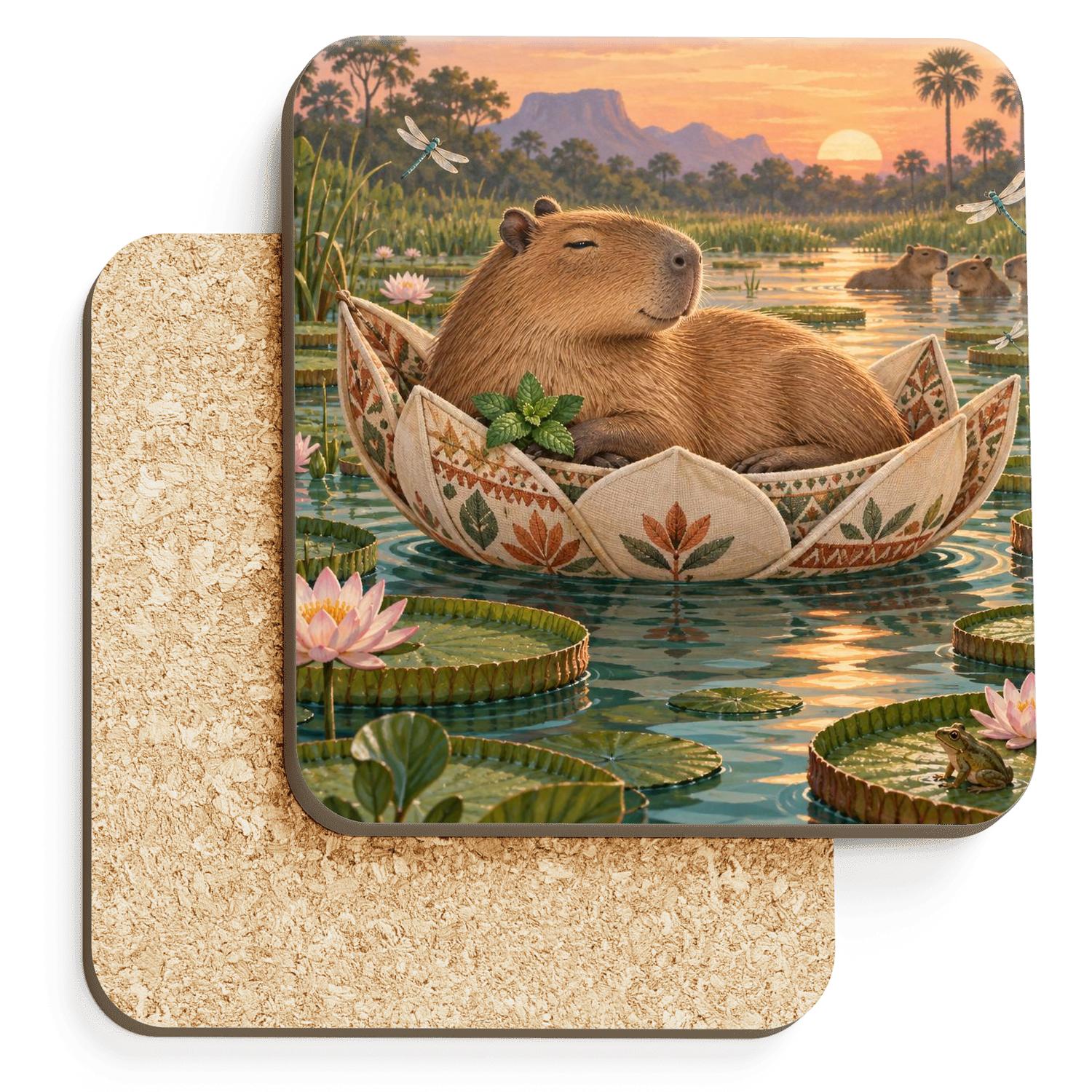 Cinnamon Capybara Lotus Hammock coasters for home decor [AI-6e44c050-712b9b033209]