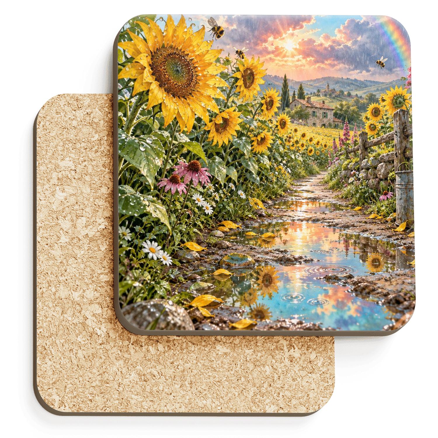 Summer Sunflower Rain Prism personalized drink coasters [AI-ed62ed92-0d74f54f4e02]
