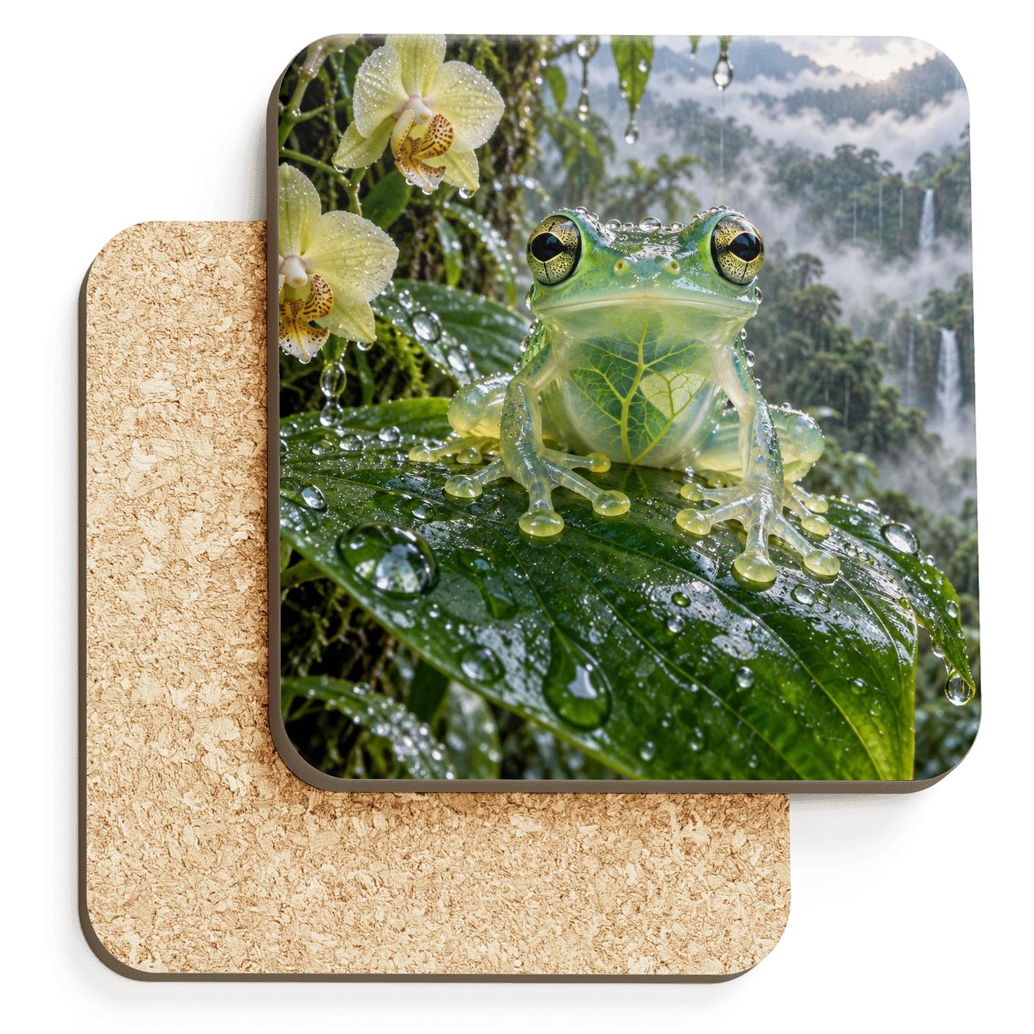Turquoise Glass Frog Rain Symphony personalized drink coasters [AI-d01daf11-085e057d7abb]