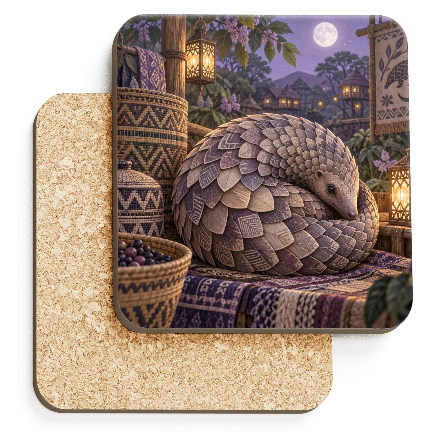 Lavender Pangolin Moon Market custom engraved coasters [AI-68ff5114-5cbb055e1d62]
