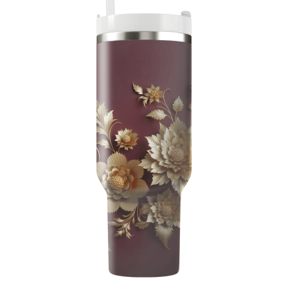 Golden Floral Elegance  Tumblers With Lids