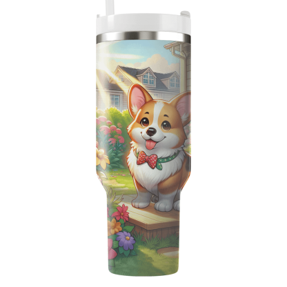 Charming Corgi In Flowers  Tumblers With Lids
