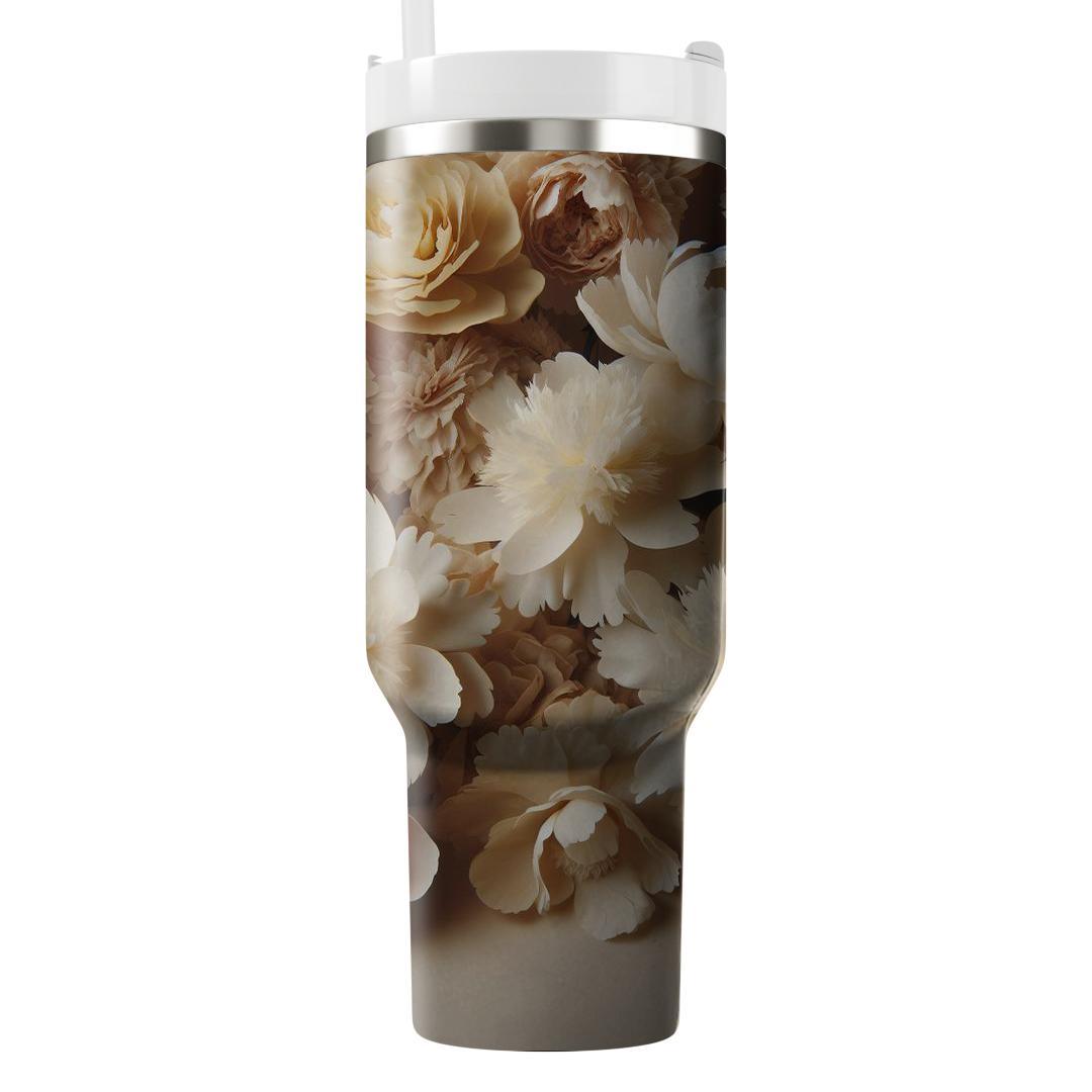Ivory Peony Elegance  Unique Tumblers