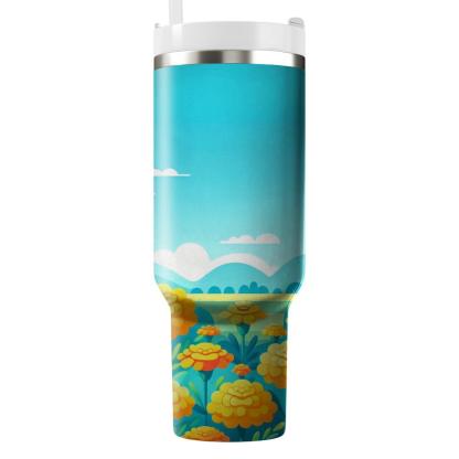 Sunny Marigold Meadow  Insulated Tumblers