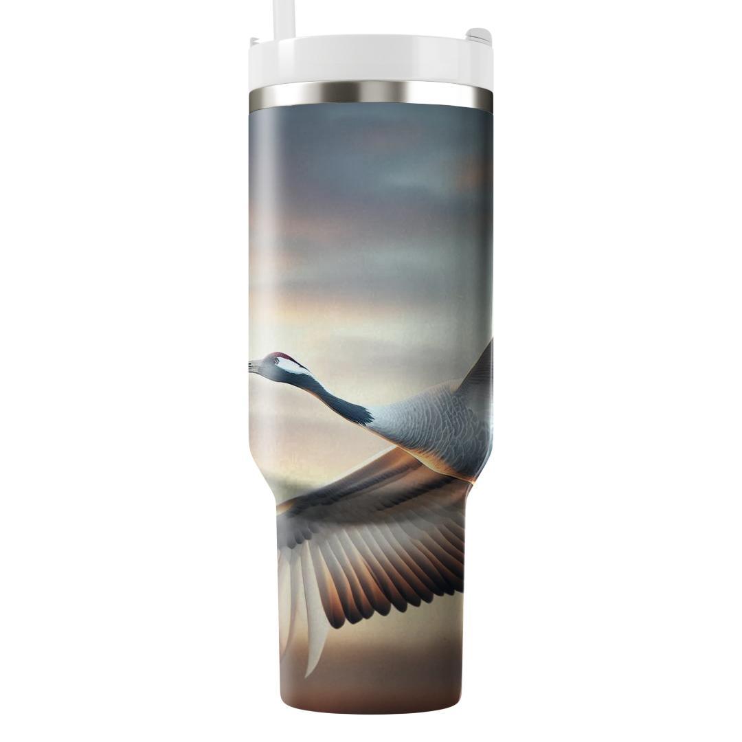 Elegant Crane In Flight  Travel Tumblers