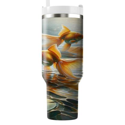 Glimmering Goldfish Pond  Tumblers With Lids