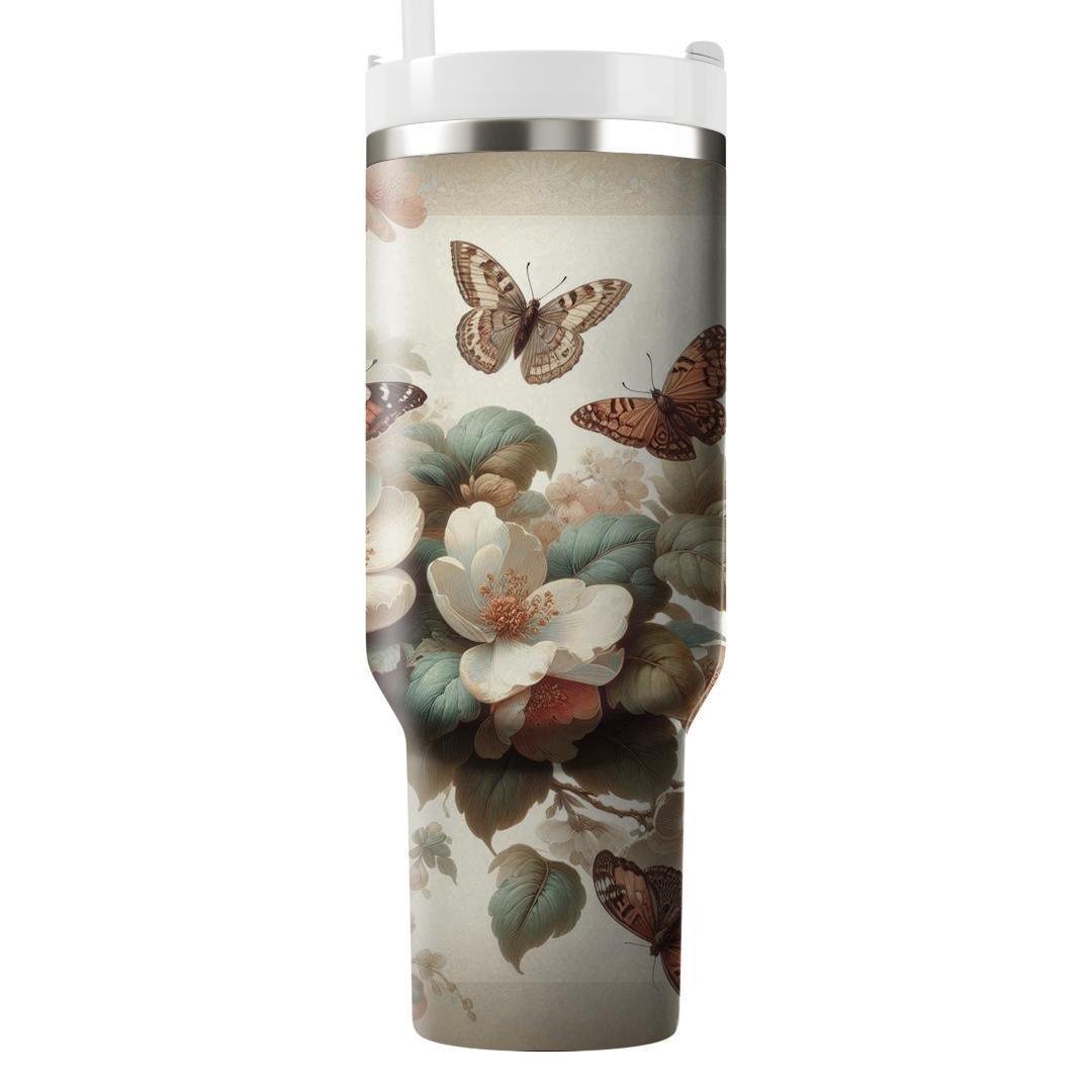 Vintage Butterfly Bloom  Tumblers With Lids
