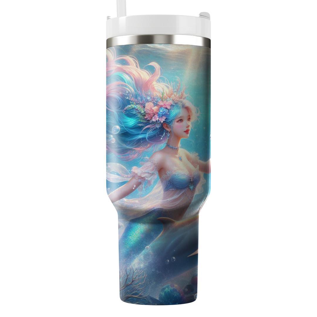 Enchanting Mermaid Dolphin  Tumblers With Lids