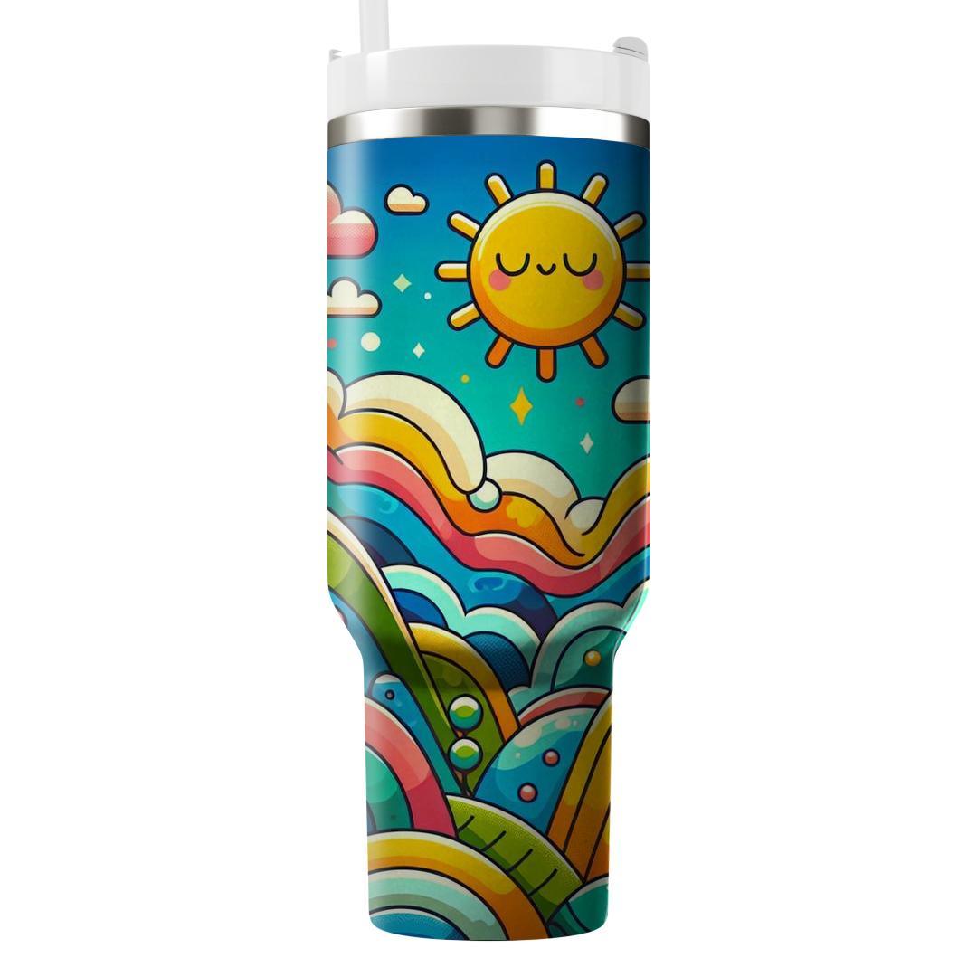 Retro Cartoon Landscape  Tumbler Cups