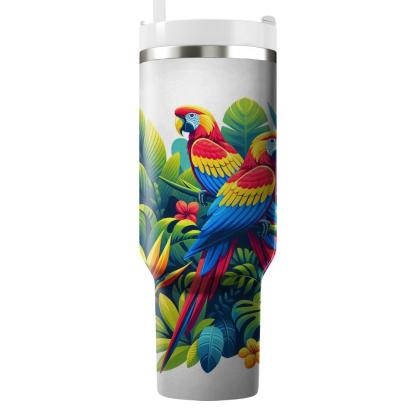 Lively Tropical Parrots  Travel Tumblers