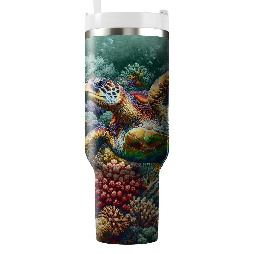 Vivid Sea Turtle Reef  Tumblers With Lids