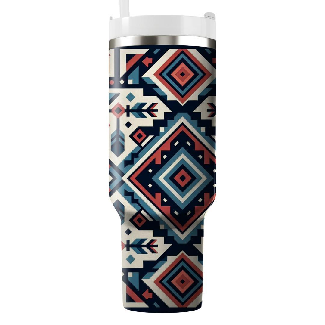 Crimson And Navy Aztec  Personalized Tumblers
