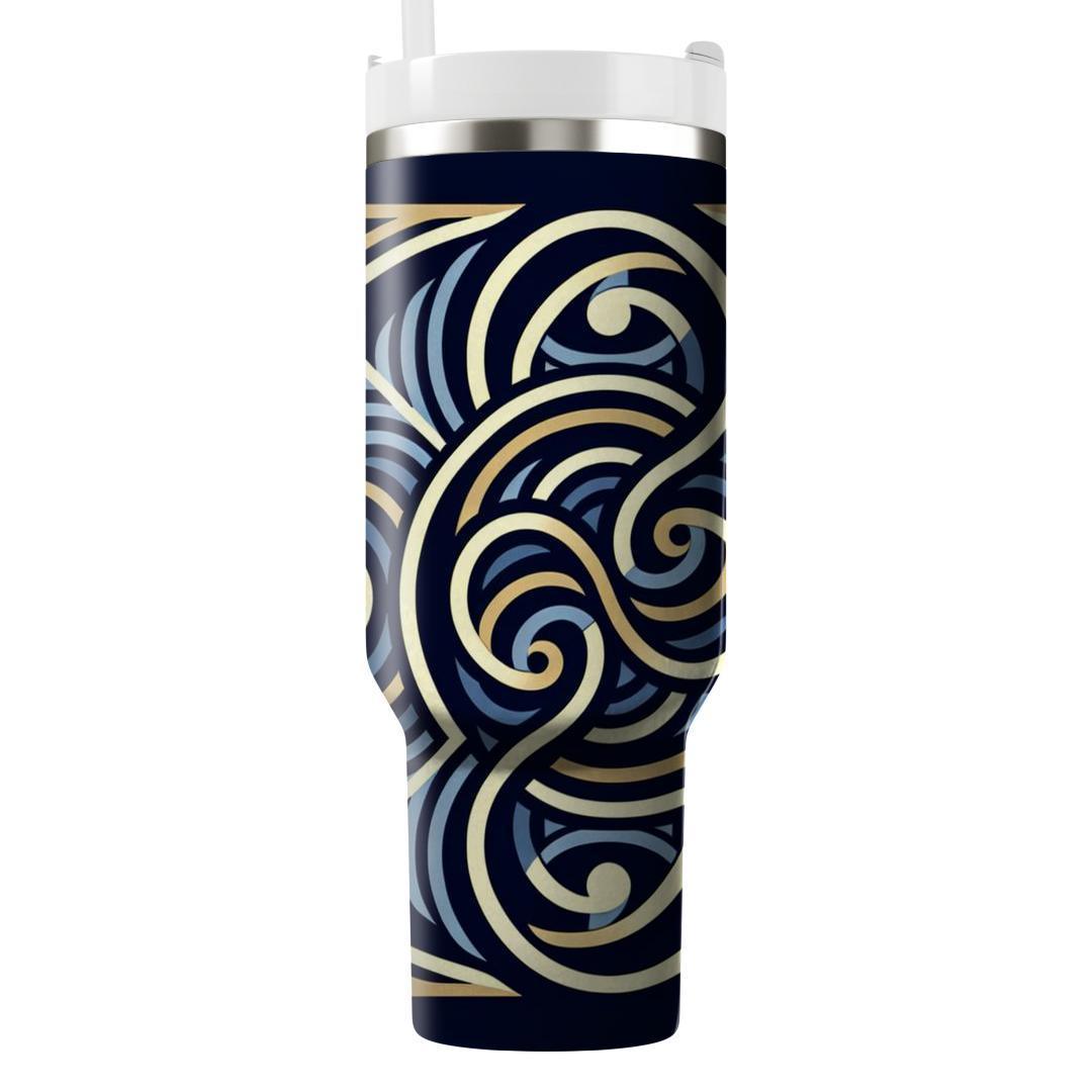 Geometric Spiral Wave  Tumblers With Lids
