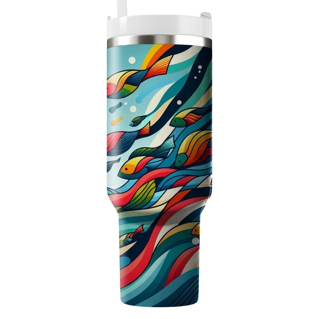 Abstract Fish Frenzy  Tumblers With Lids