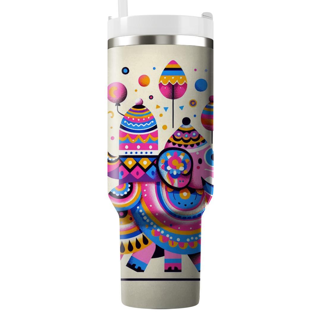 Funky Elephant Parade  Tumblers With Lids