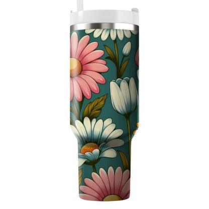 Colorful Retro Flowers  Travel Tumblers