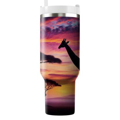Gentle Giraffe Silhouette  Tumblers With Lids