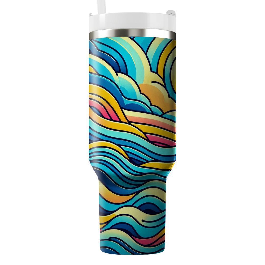 Vibrant Striped Wave  Travel Tumblers