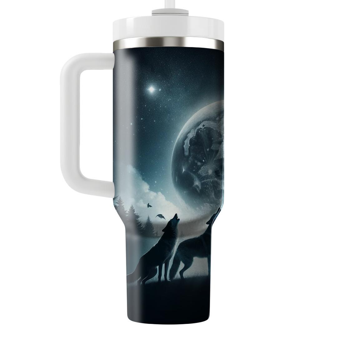 Mystical Wolf Moonlit  Travel Tumblers