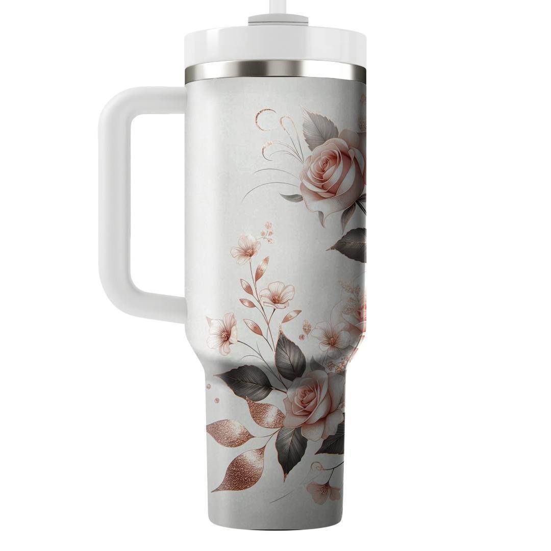 Rose Gold Floral Charm  Tumbler Cups