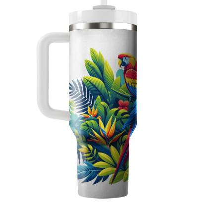 Lively Tropical Parrots  Travel Tumblers