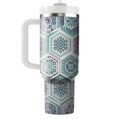 Hexagonal Floral Bliss  Tumblers With Lids