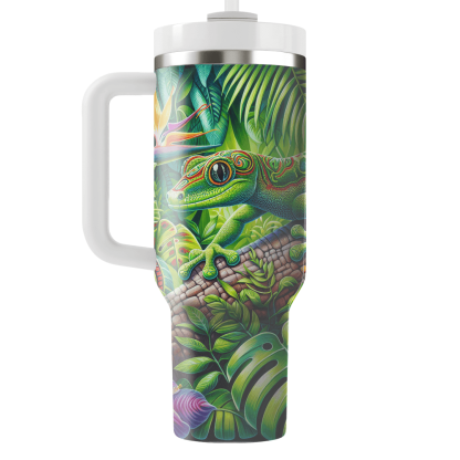 Funky Gecko On A Branch  Tumblers With Lids