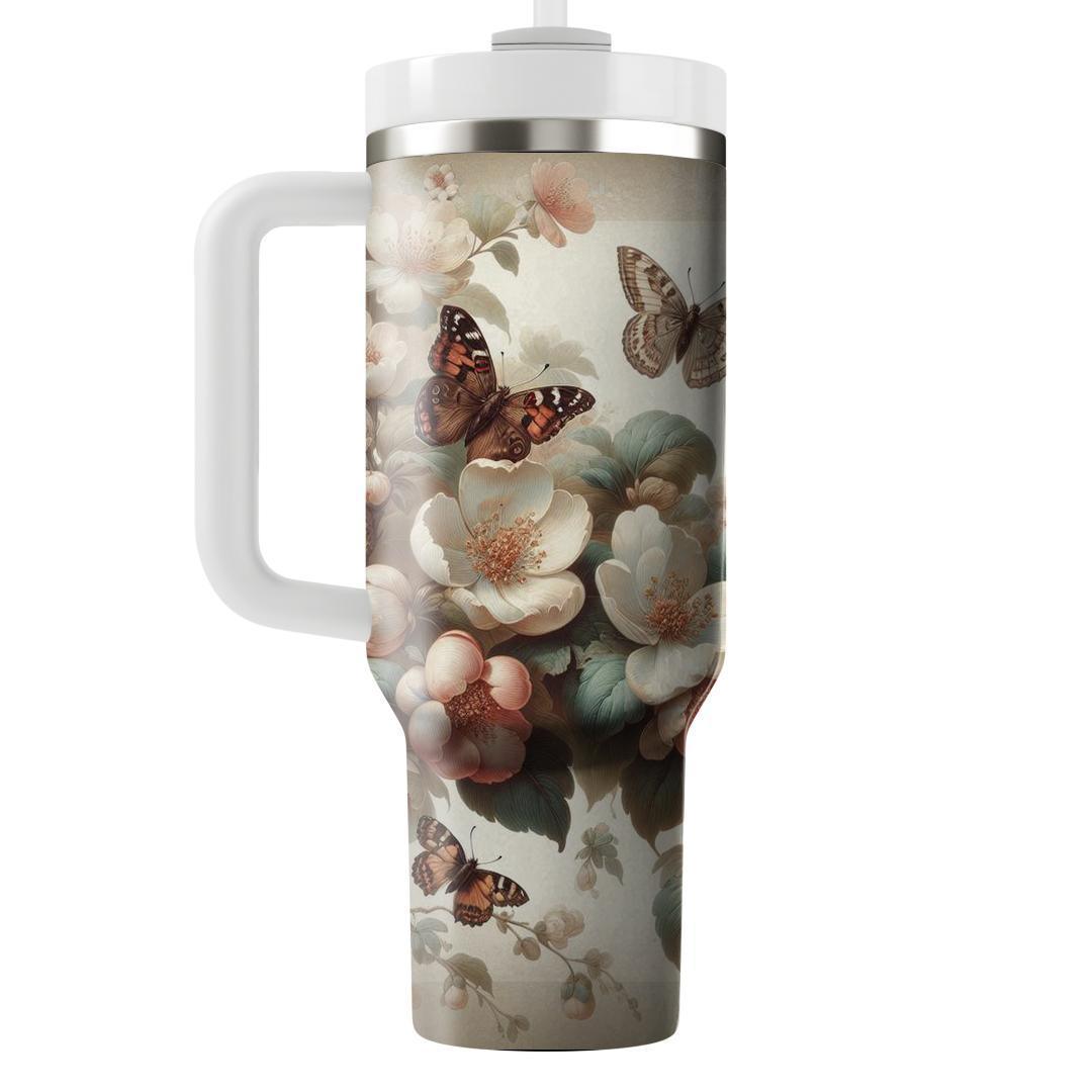 Vintage Butterfly Bloom  Tumblers With Lids
